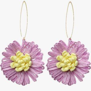 Lavender Raffia Flowers Wire Statement Earrings Big Wicker Vacation Flowers New